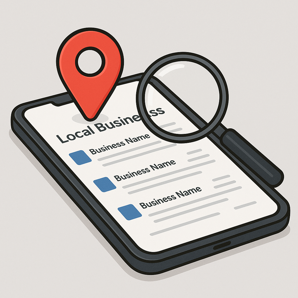 Local SEO for Small Business: Strategies to Dominate in 2025,Map pin and magnifying glass over a smartphone showing local business listings