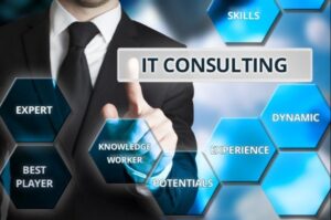 IT consultants discussing enterprise technology strategies with business leaders